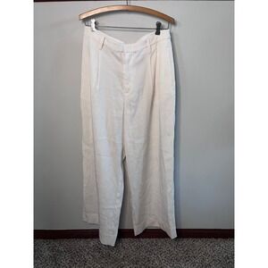 HM Womens White Wide Leg Pleated High Waist Trousers Pants Size 10